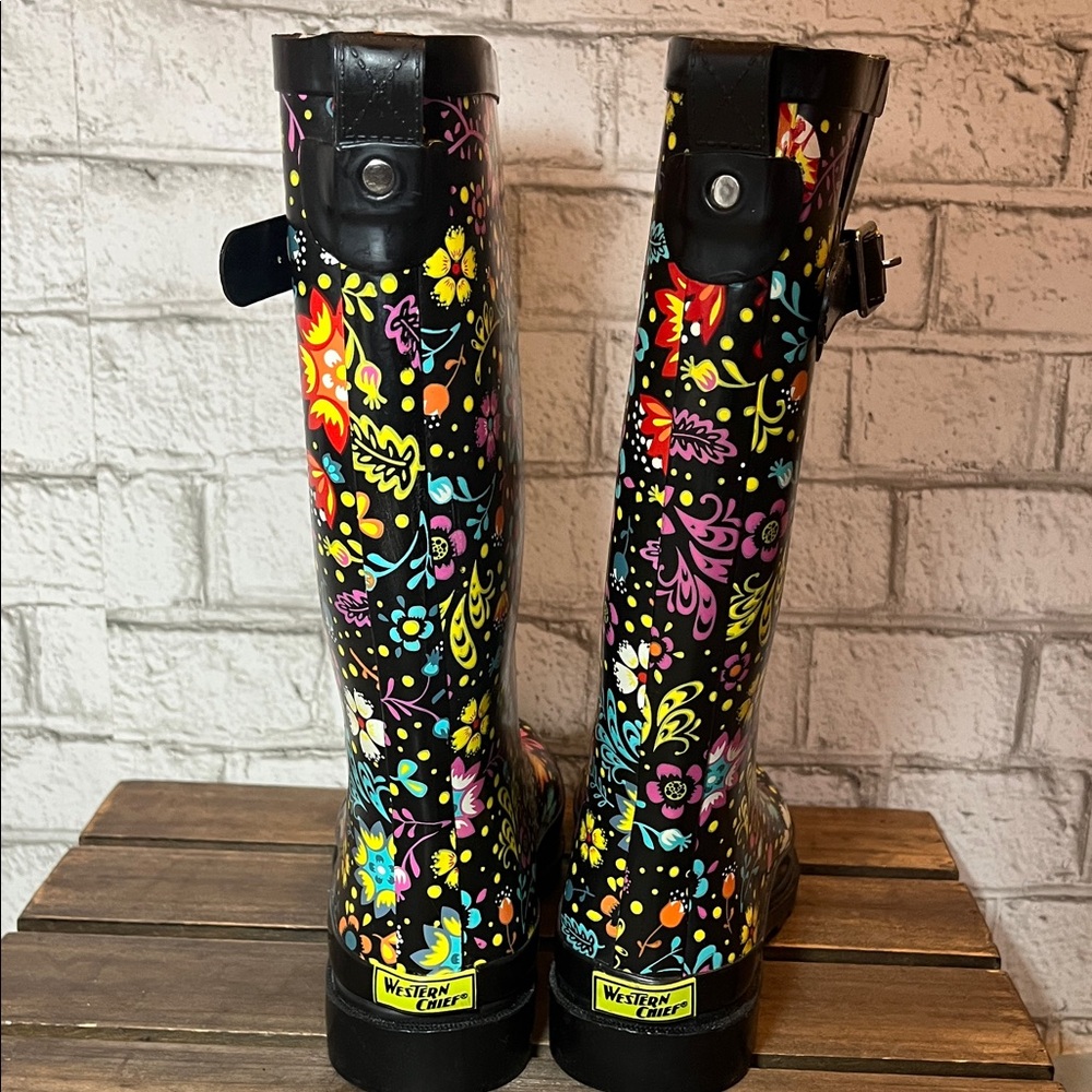 Western Chief Tall Black Floral Rain Boots - Picture 5 of 11